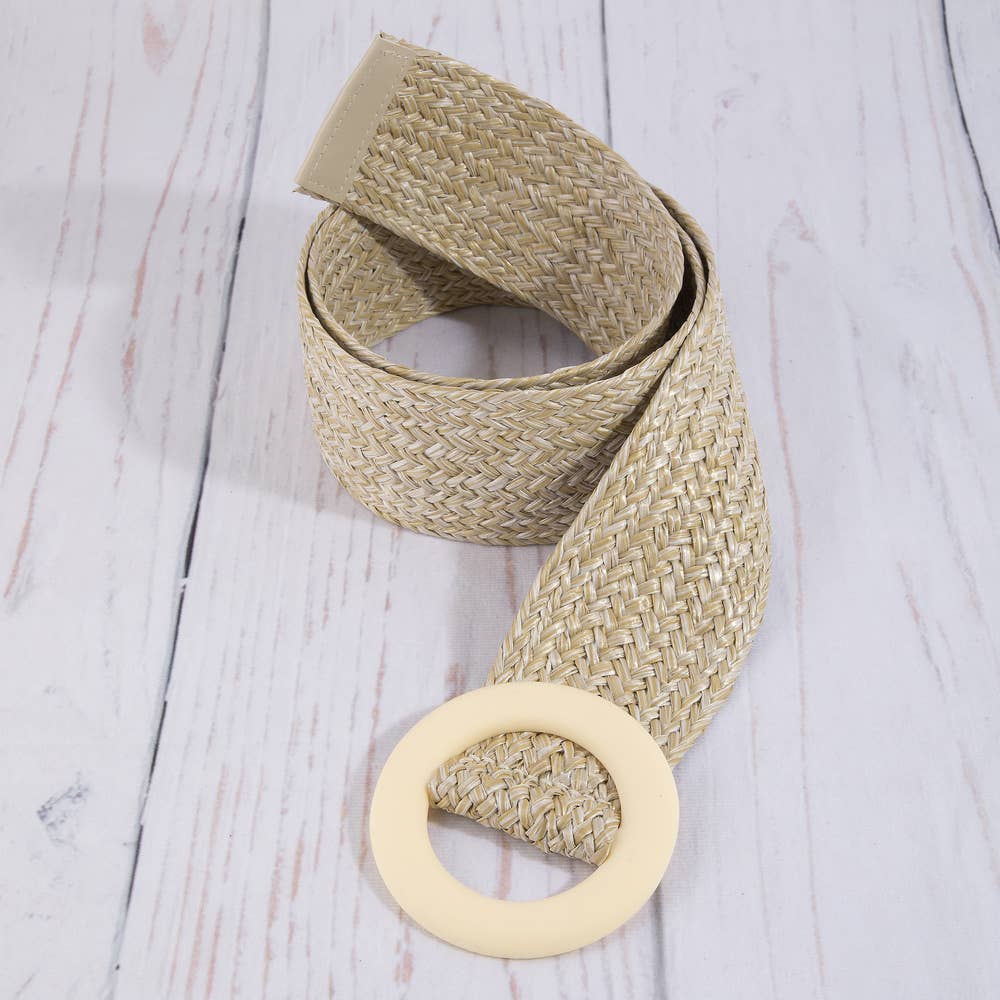 Woven Straw Belt with Wide O-Ring Buckle