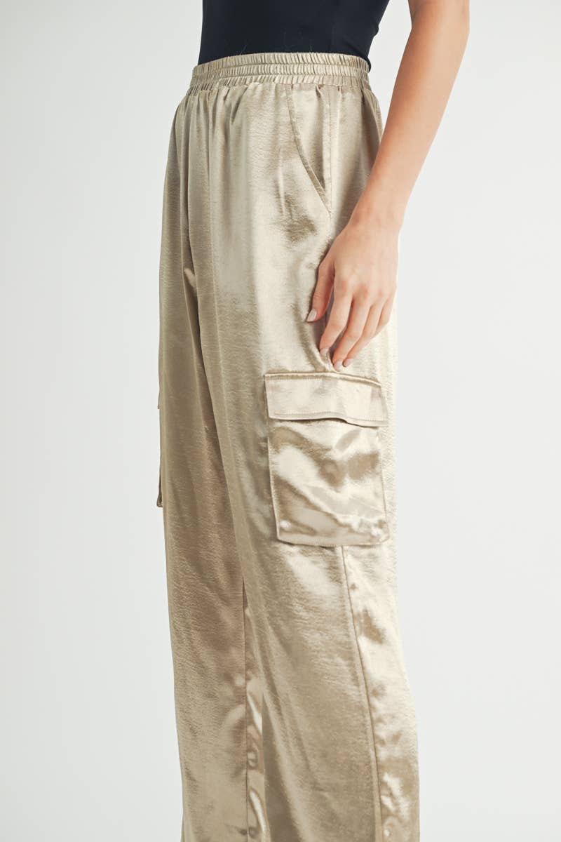 Satin Cargo Pants with Adjustable Drawstring Hem