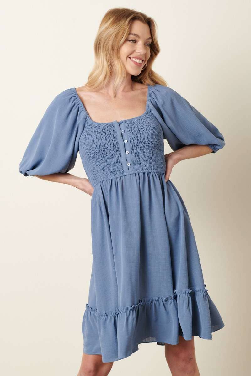 Mittoshop Smocking Detail Puff Sleeve Mini Dress