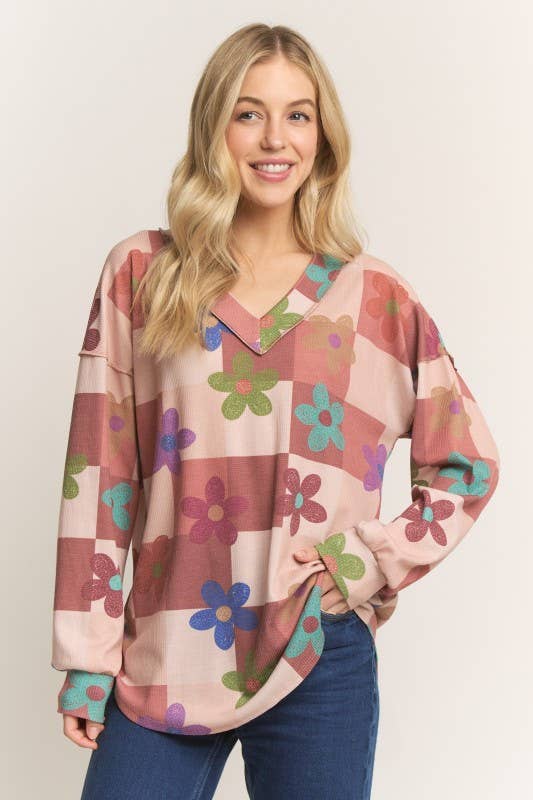 Heimish Floral Long Sleeve V Neck Top