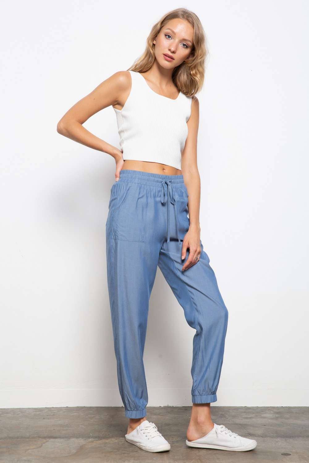Mittoshop Drawstring Waist Chambray Pants