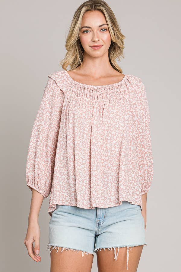 Woven Peasant Top with Bracelet Sleeves