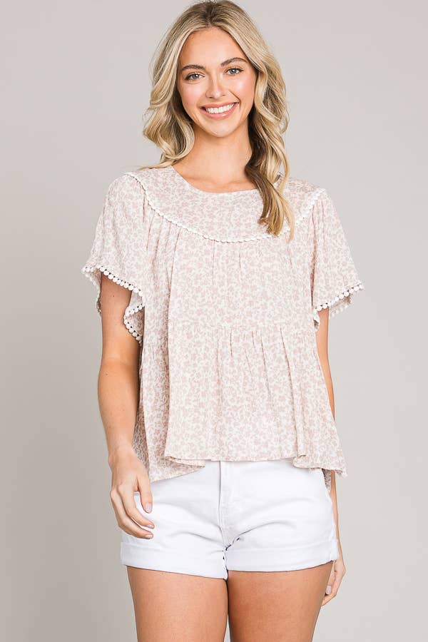 Flutter Sleeve Lace Trim Top