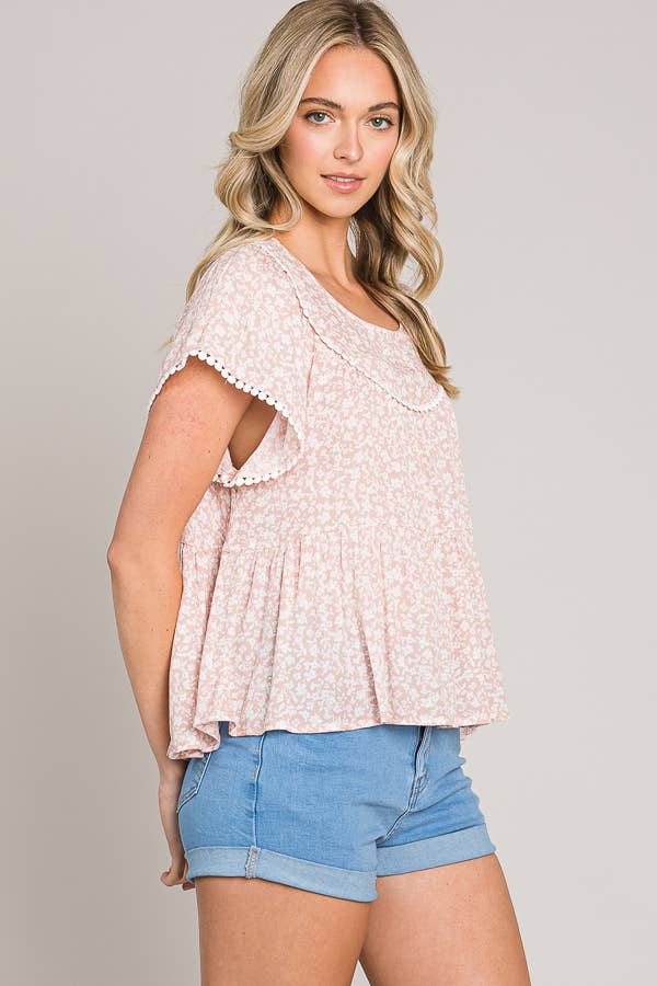 Flutter Sleeve Lace Trim Top