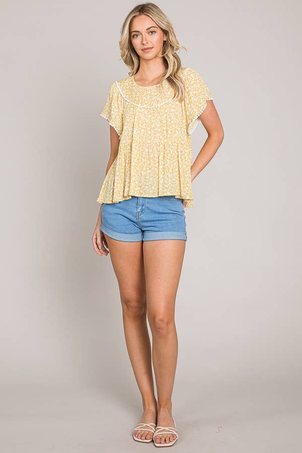 Flutter Sleeve Lace Trim Top