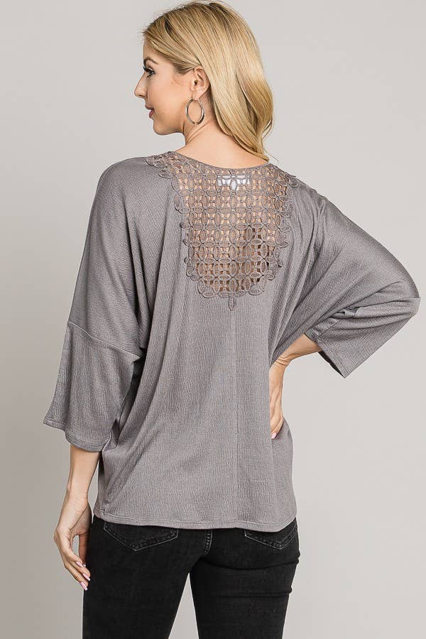 Stretch Knit Top with Back Lace Detail