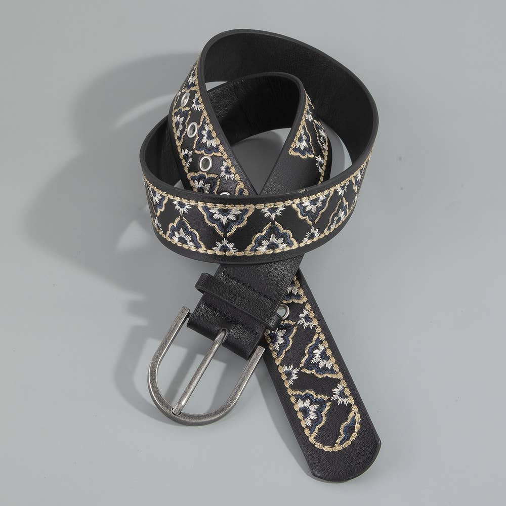 Wide Embroidered Floral Belt
