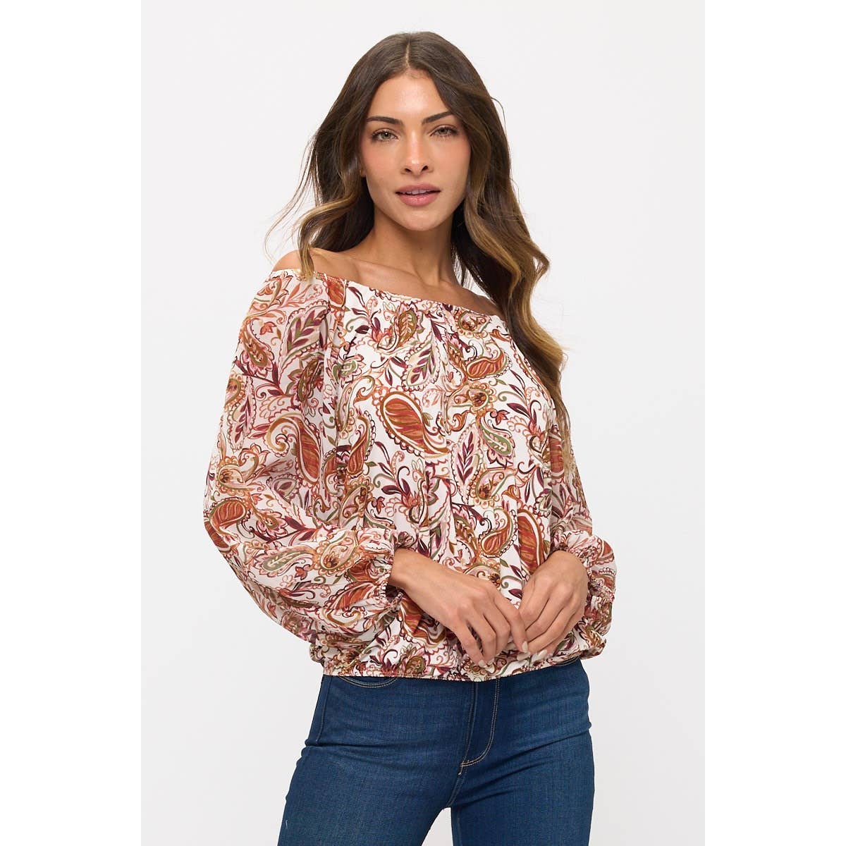 Paisley Bubble Peasant Top