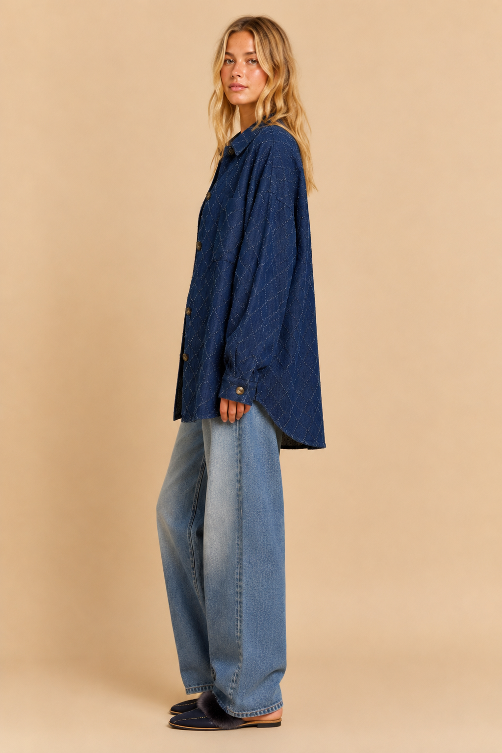 Diamond-Textured Oversized Denim Shacket