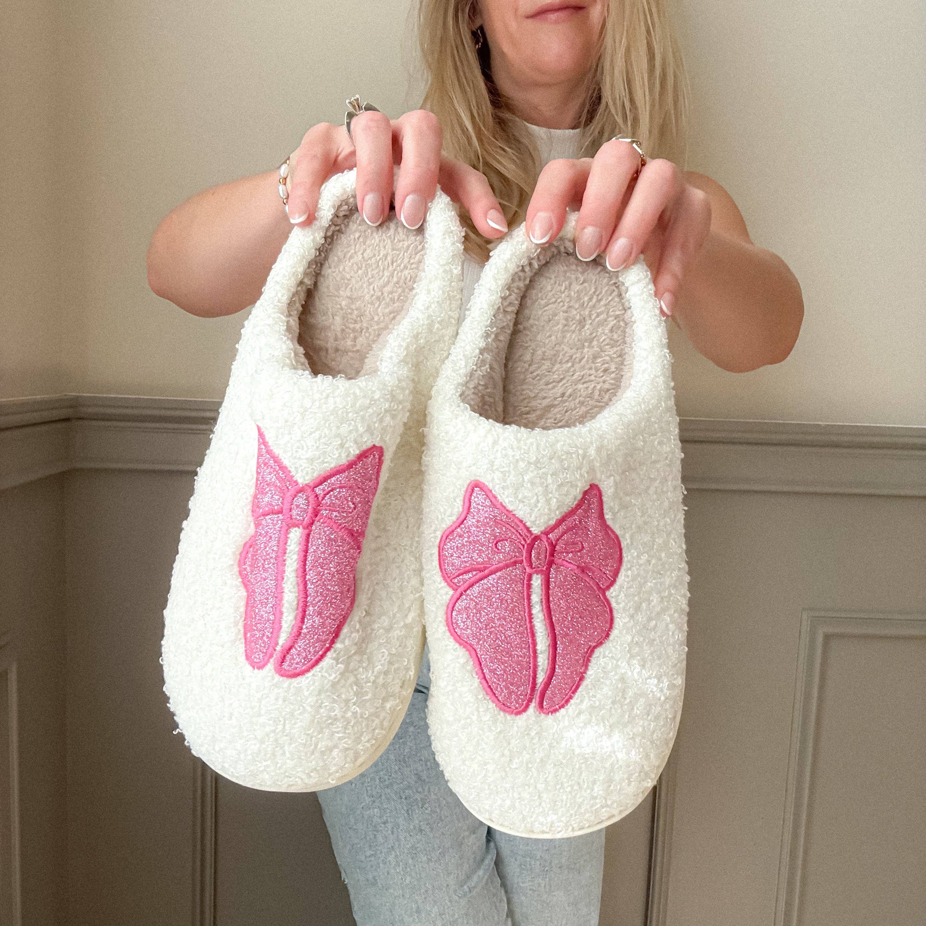 Sparkle Bow Accent Slippers