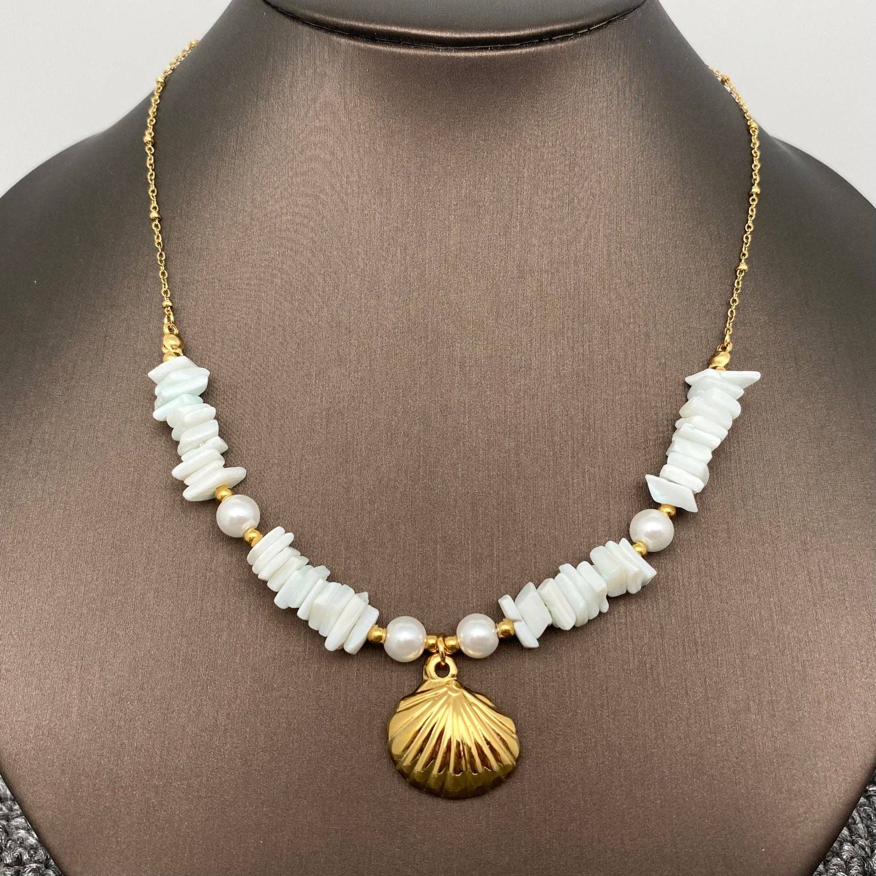 18K Gold Plated Turquoise Shell Charm Necklace