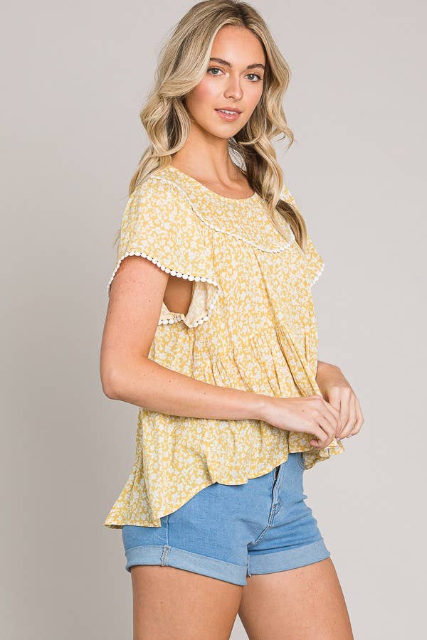 Flutter Sleeve Lace Trim Top