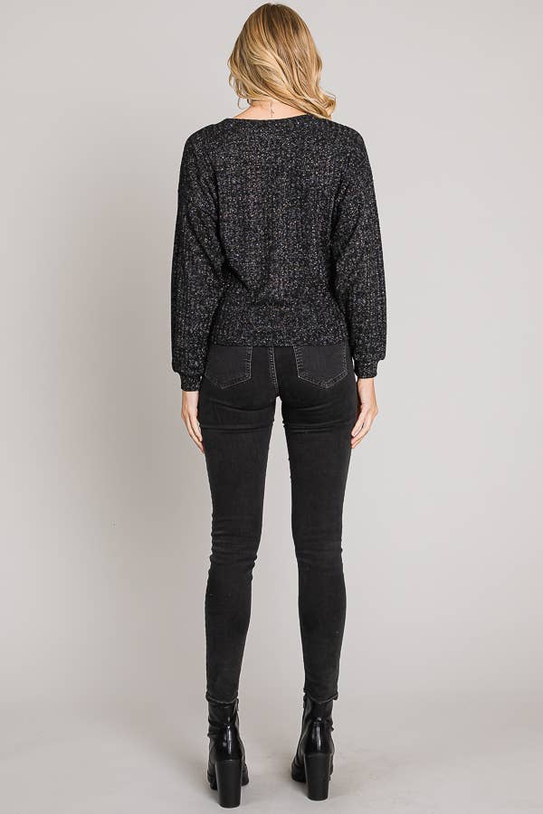 Boxy Long Sleeve Shimmer Lurex Rib Knit Crop Sweater
