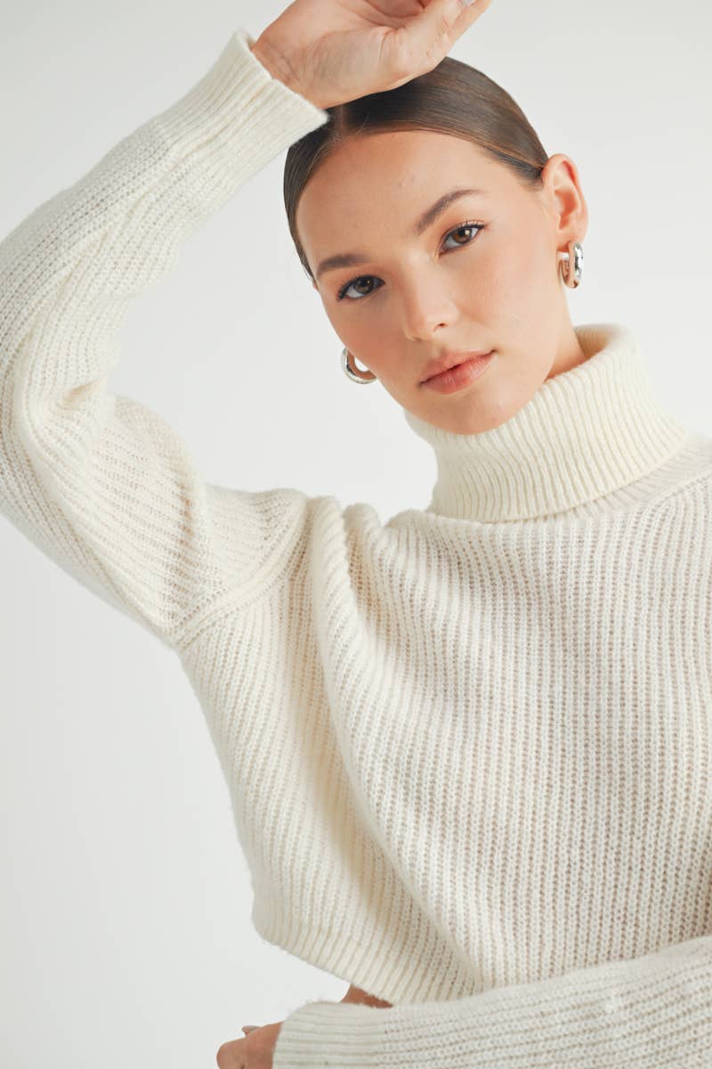 Cropped Mock Neck Knit Sweater