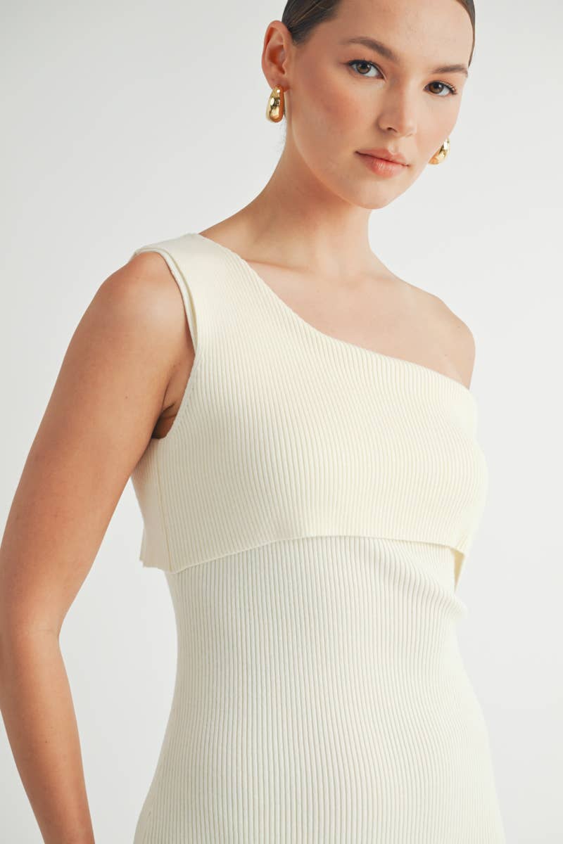 One Shoulder Ribbed Sweater Dress