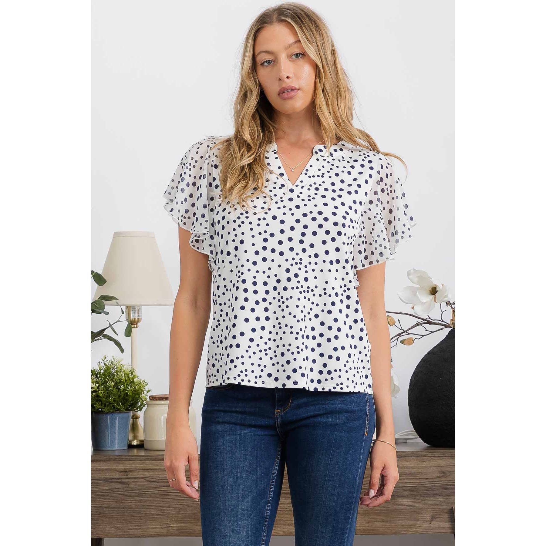 Flutter Half Packet Polka Dot Peasant Top