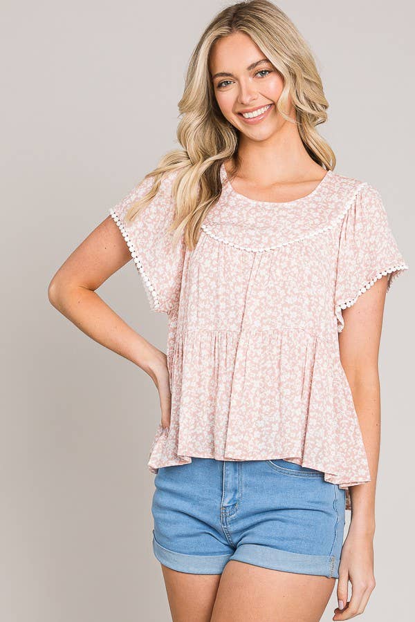 Flutter Sleeve Lace Trim Top