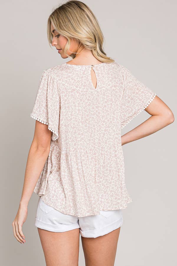 Flutter Sleeve Lace Trim Top