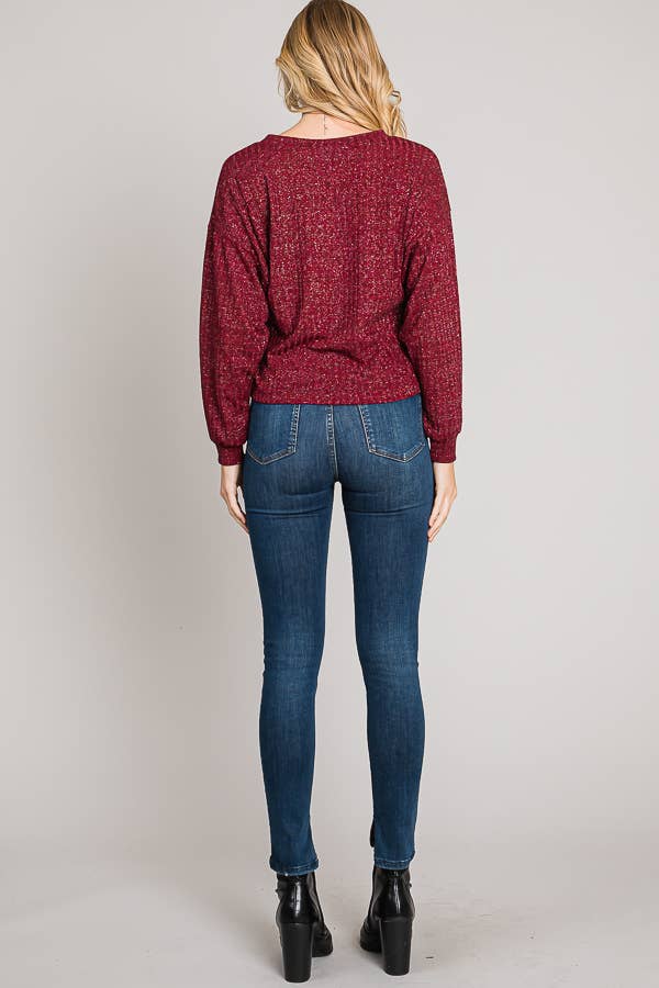 Boxy Long Sleeve Shimmer Lurex Rib Knit Crop Sweater