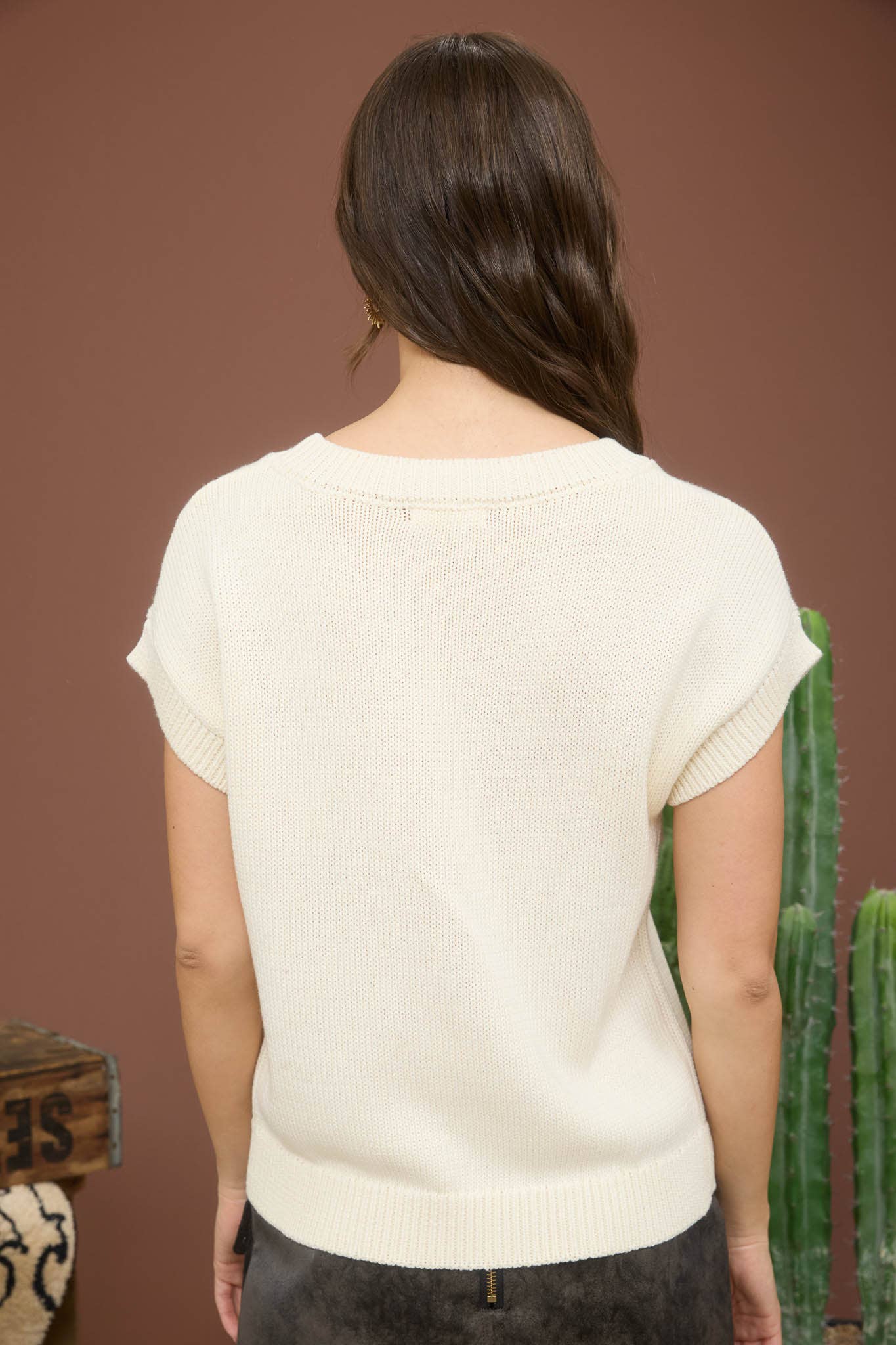 Blu Pepper Bow Western Jacquard Short Sleeve Knit Sweater