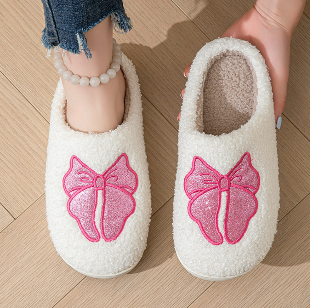 Sparkle Bow Accent Slippers