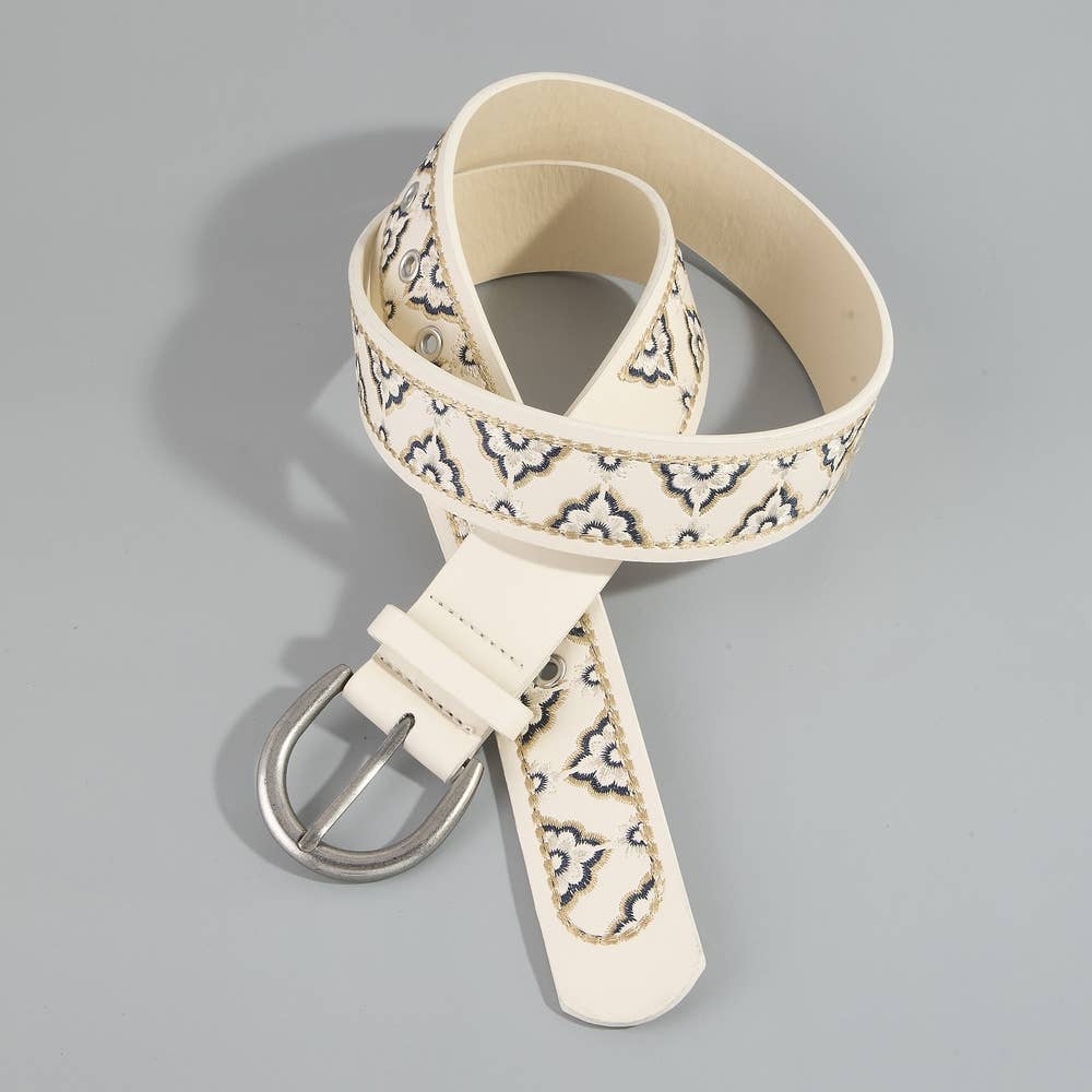 Wide Embroidered Floral Belt