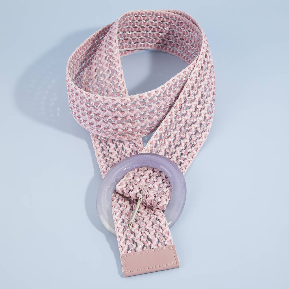 Wide Woven Straw Belt with Resin Buckle