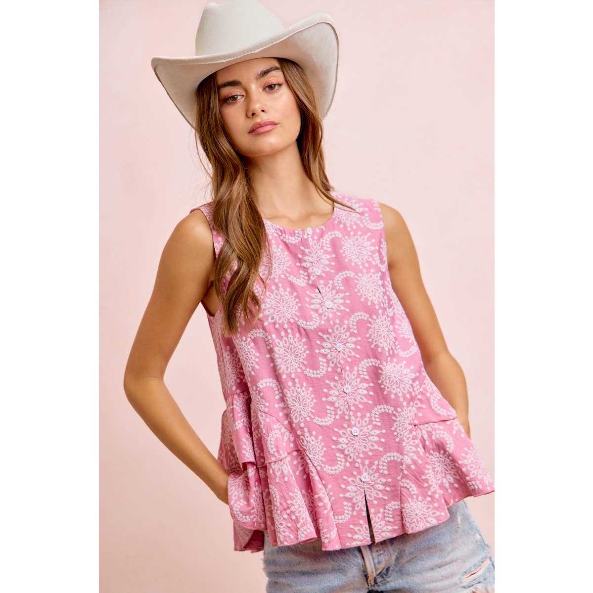 Bibi Sleeveless Ruffle Detail Top