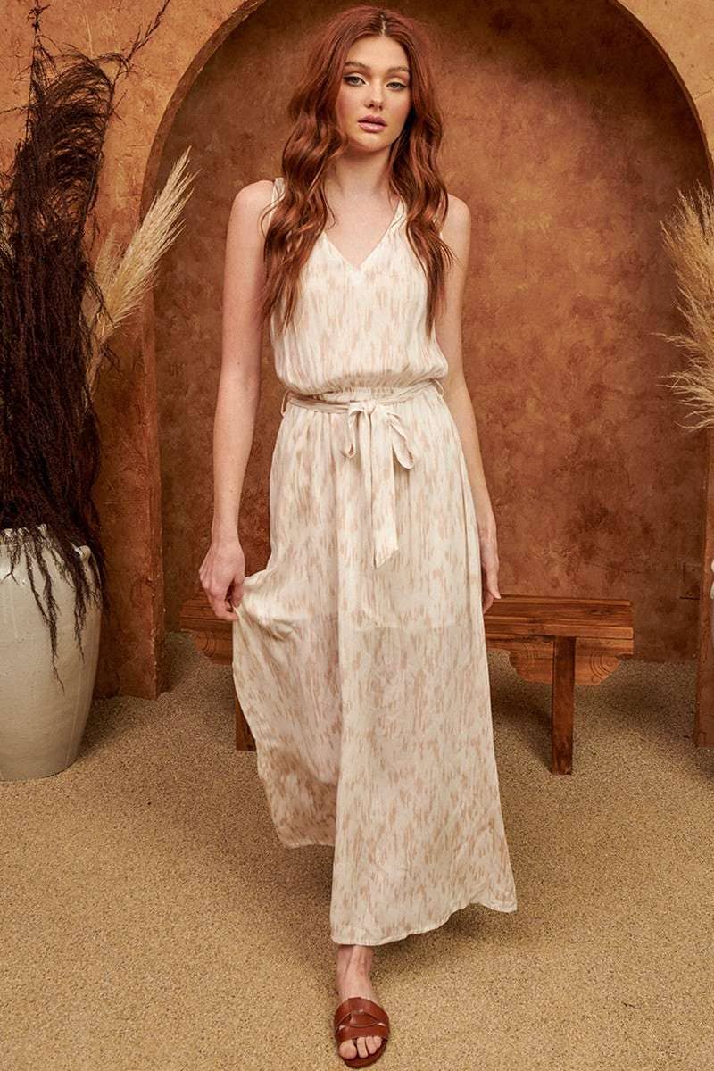 Mittoshop V Neck Maxi Dress with Paint Brush Print