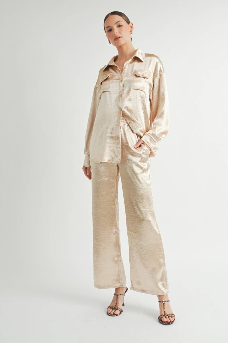 Champagne Button Down Metallic Shirt