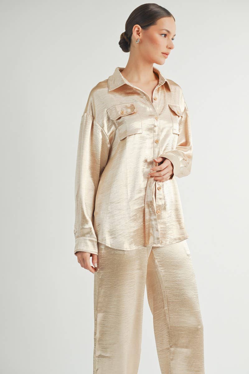 Champagne Button Down Metallic Shirt