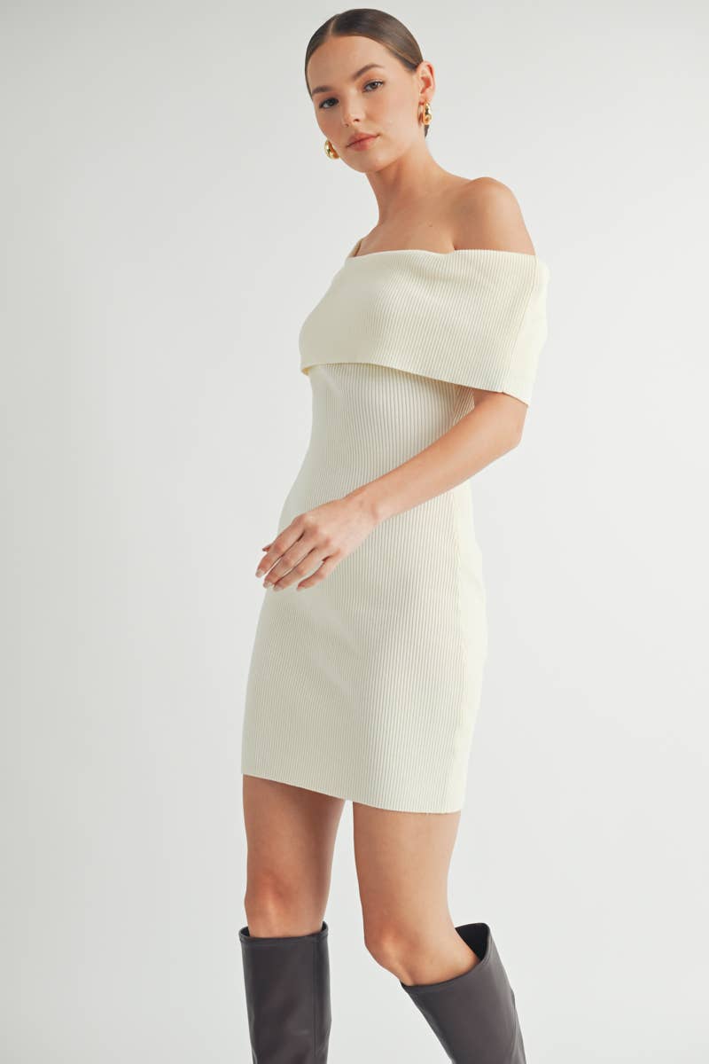 One Shoulder Ribbed Sweater Dress