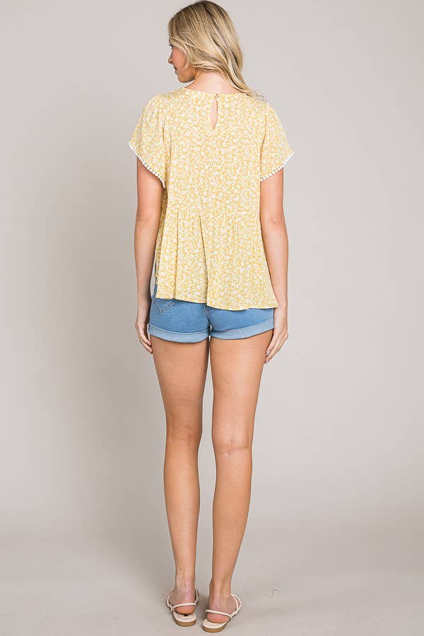 Flutter Sleeve Lace Trim Top