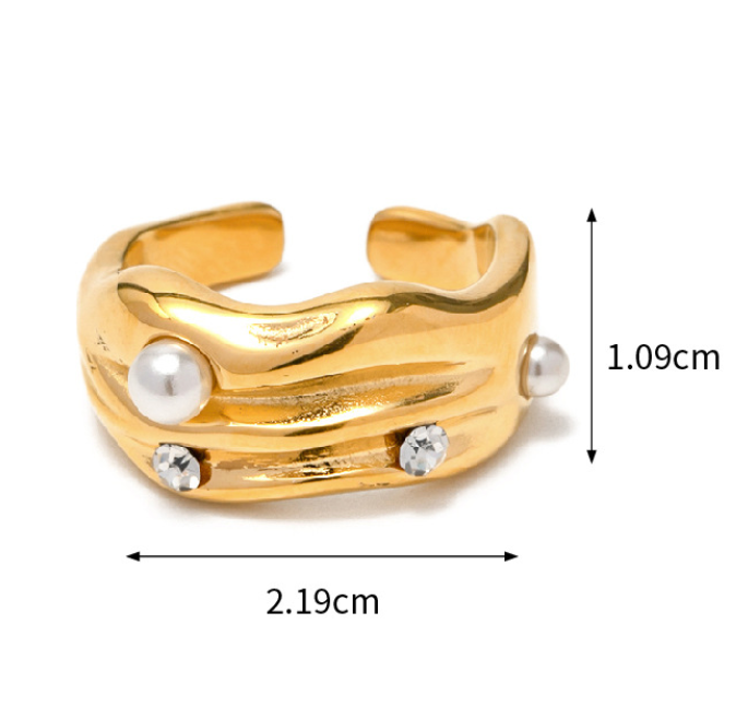 Chunky Adjustable Pearl Ring Gold Plated