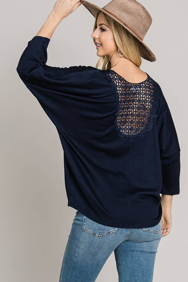 Stretch Knit Top with Back Lace Detail