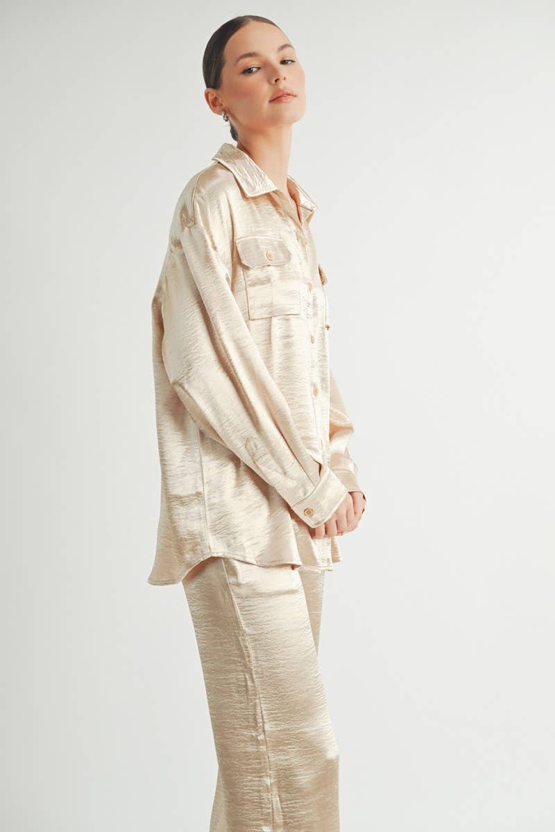 Champagne Button Down Metallic Shirt