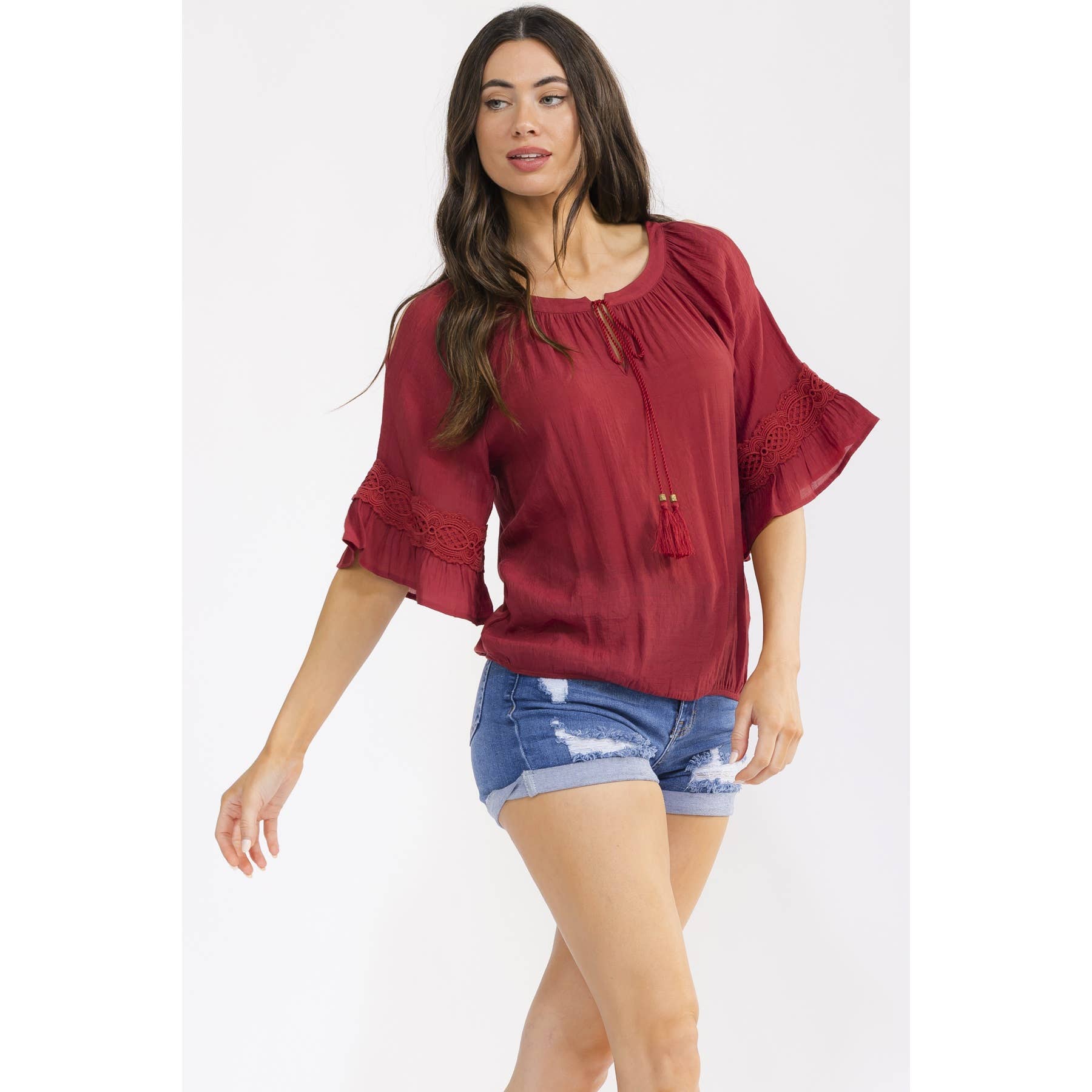 Bell Sleeve Flowy Top with Tassel Detail