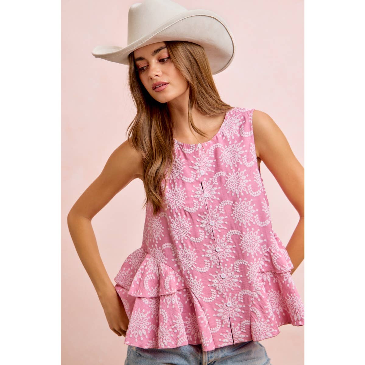 Bibi Sleeveless Ruffle Detail Top