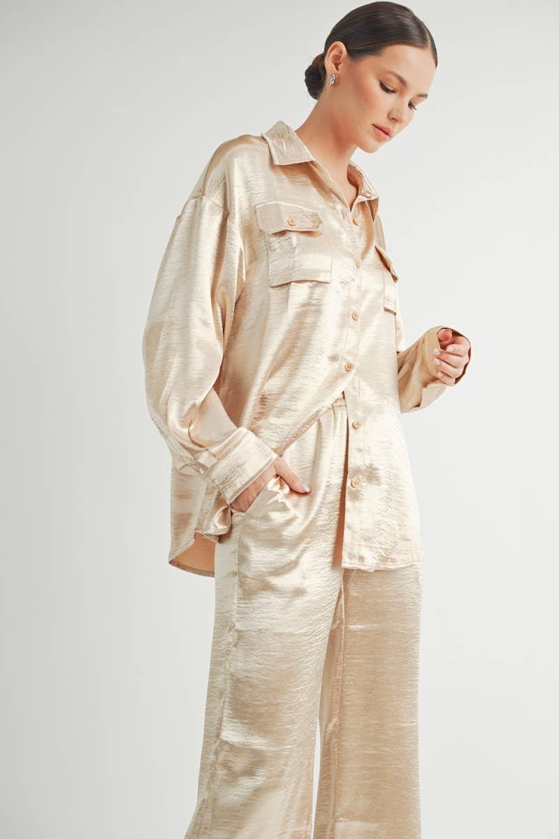 Champagne Button Down Metallic Shirt