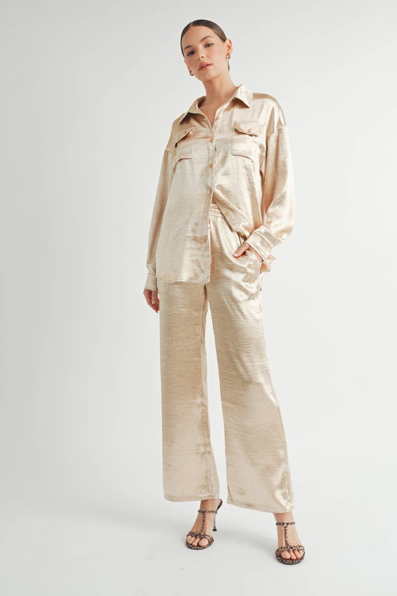 Metallic Flared Wide-Leg Pants