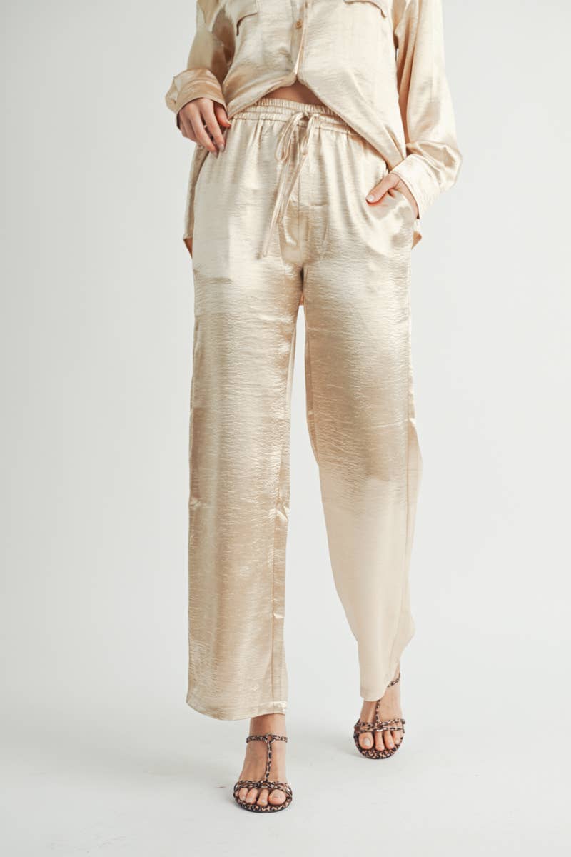 Metallic Flared Wide-Leg Pants