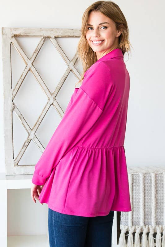 Heimish Button Down Shacket with Shirring