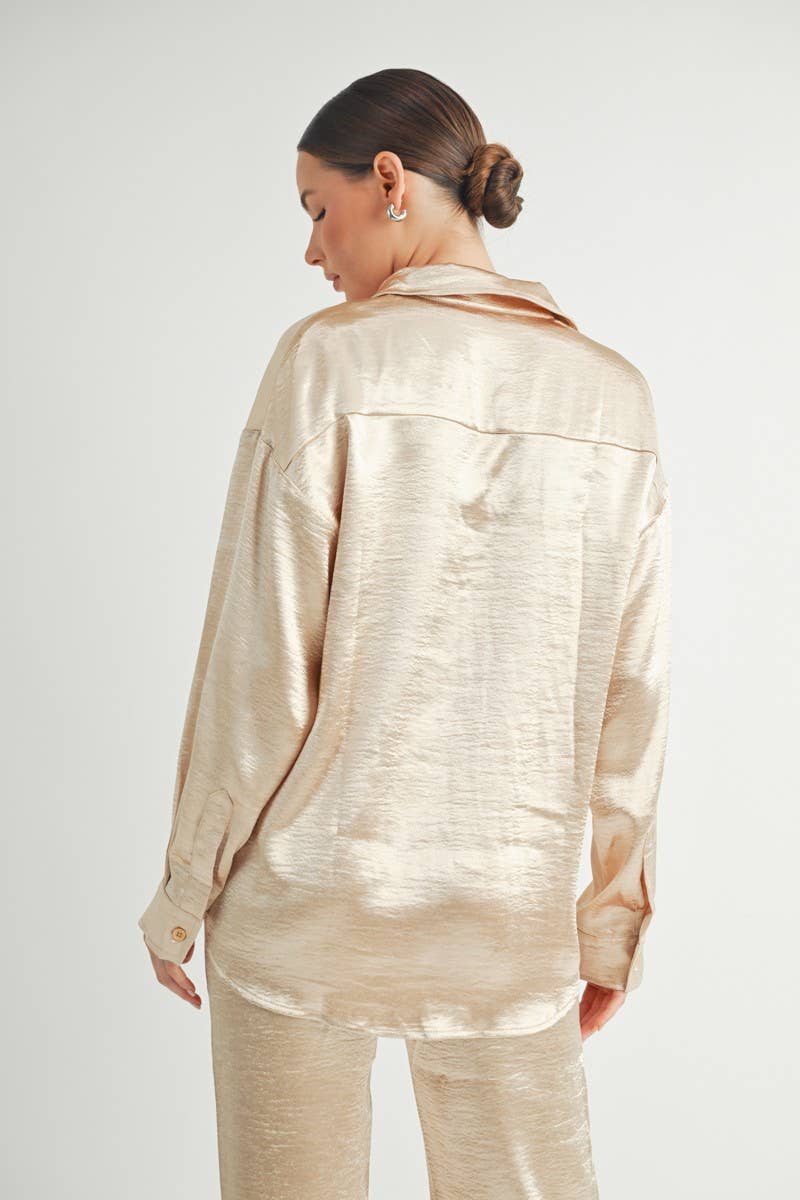 Champagne Button Down Metallic Shirt