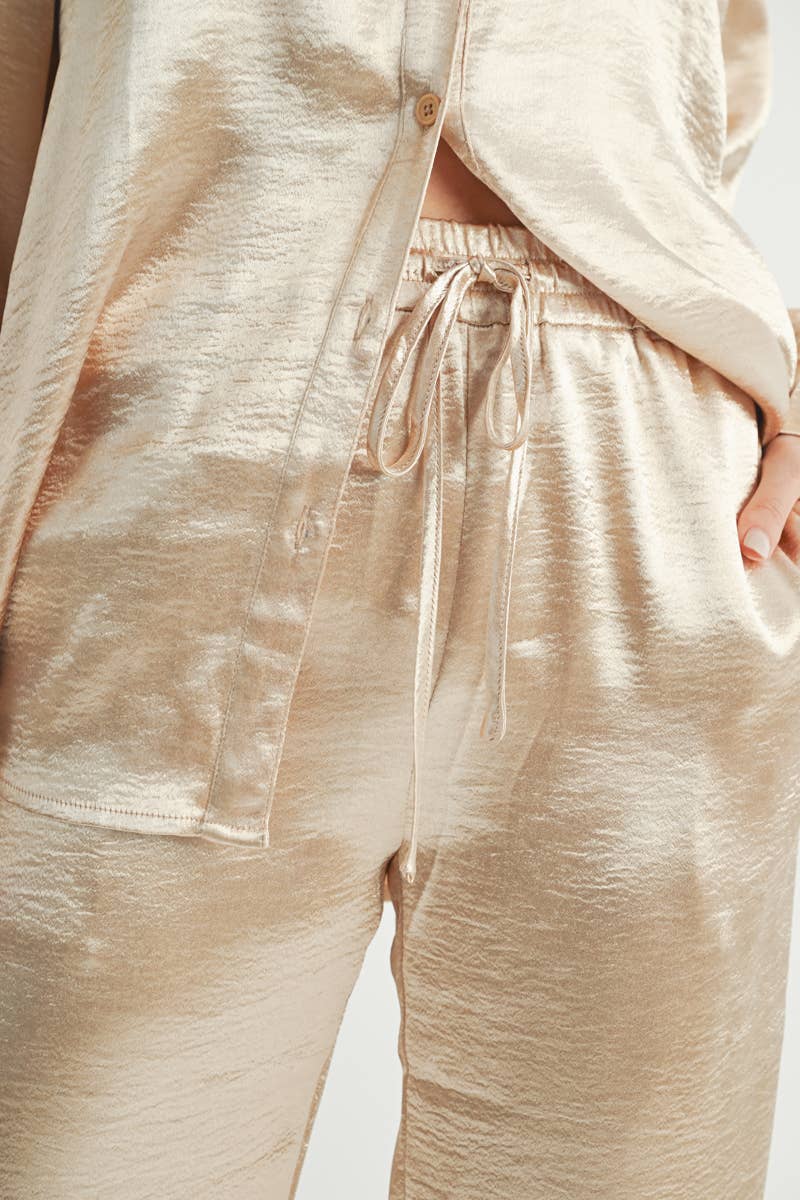 Metallic Flared Wide-Leg Pants
