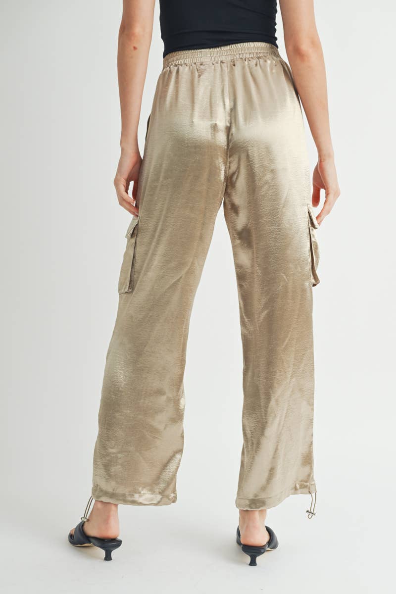 Satin Cargo Pants with Adjustable Drawstring Hem