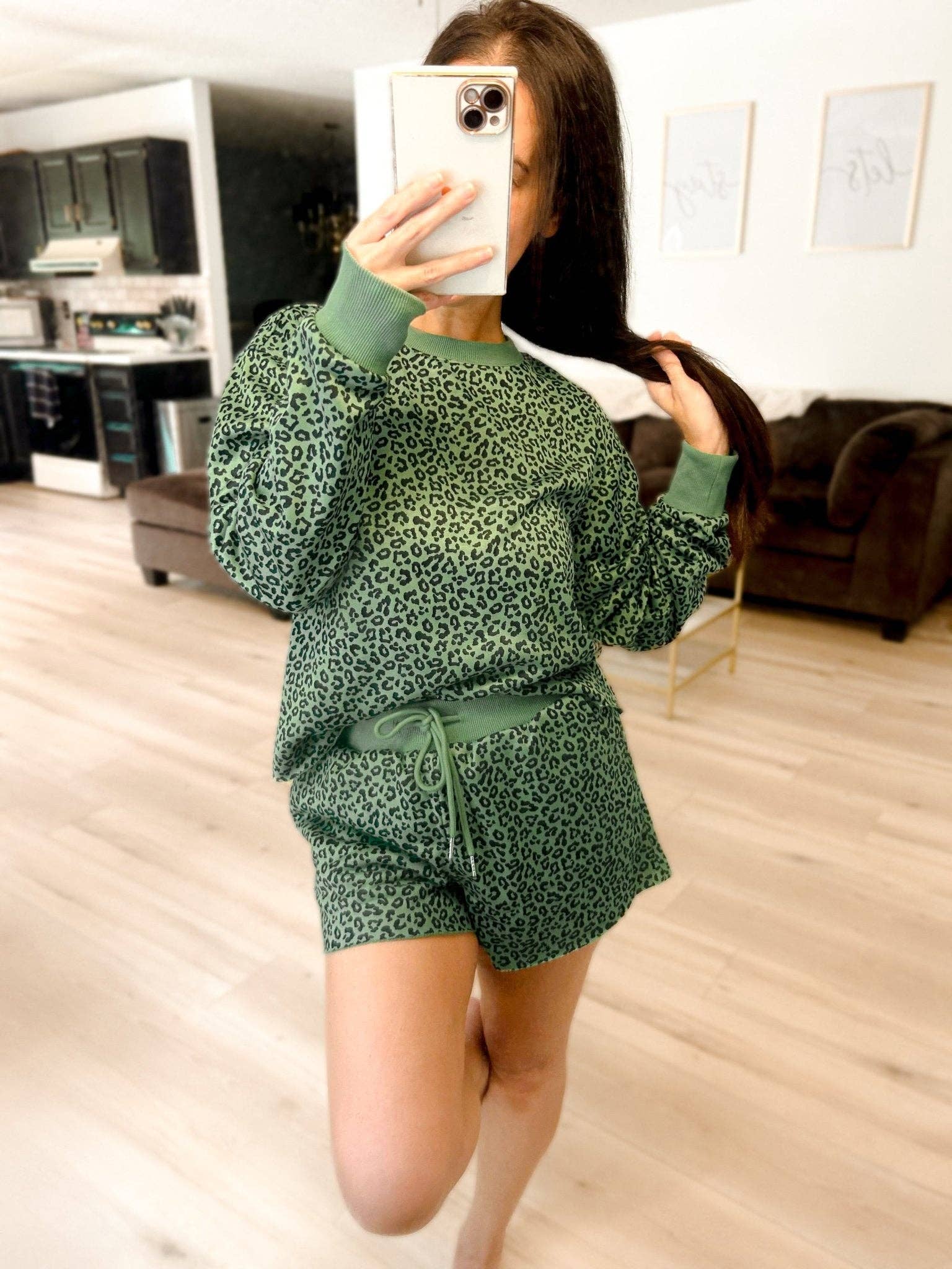 Ribbed Two Piece Leopard Set with Raw Hem Shorts