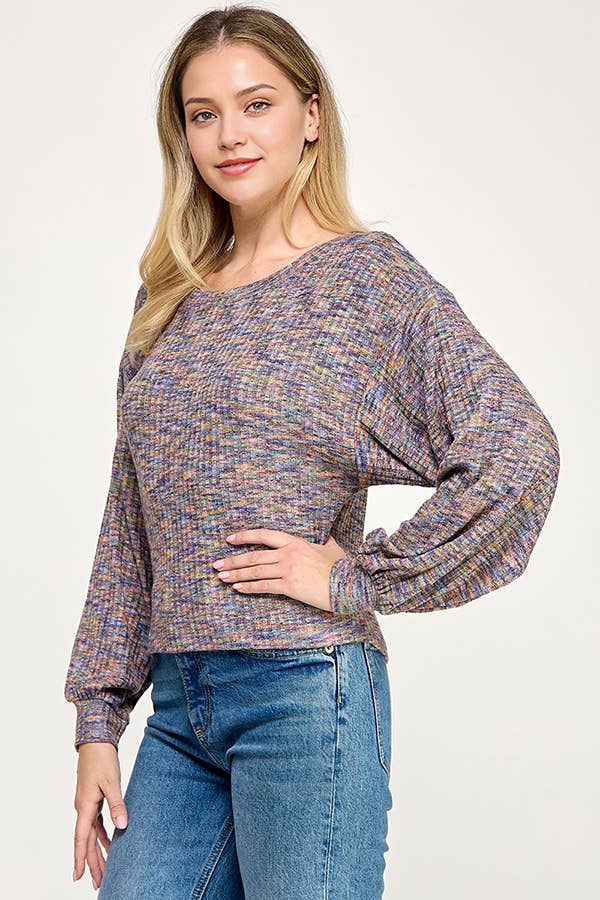 Marled Effect Long Sleeve Top
