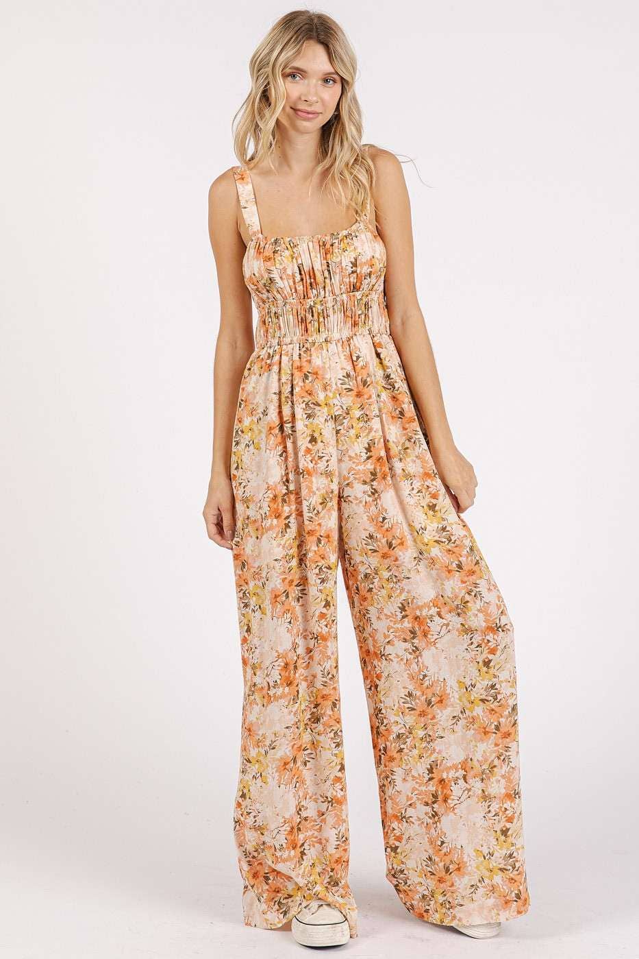 Mittoshop Flower Print Jumpsuit -Gathered Bust