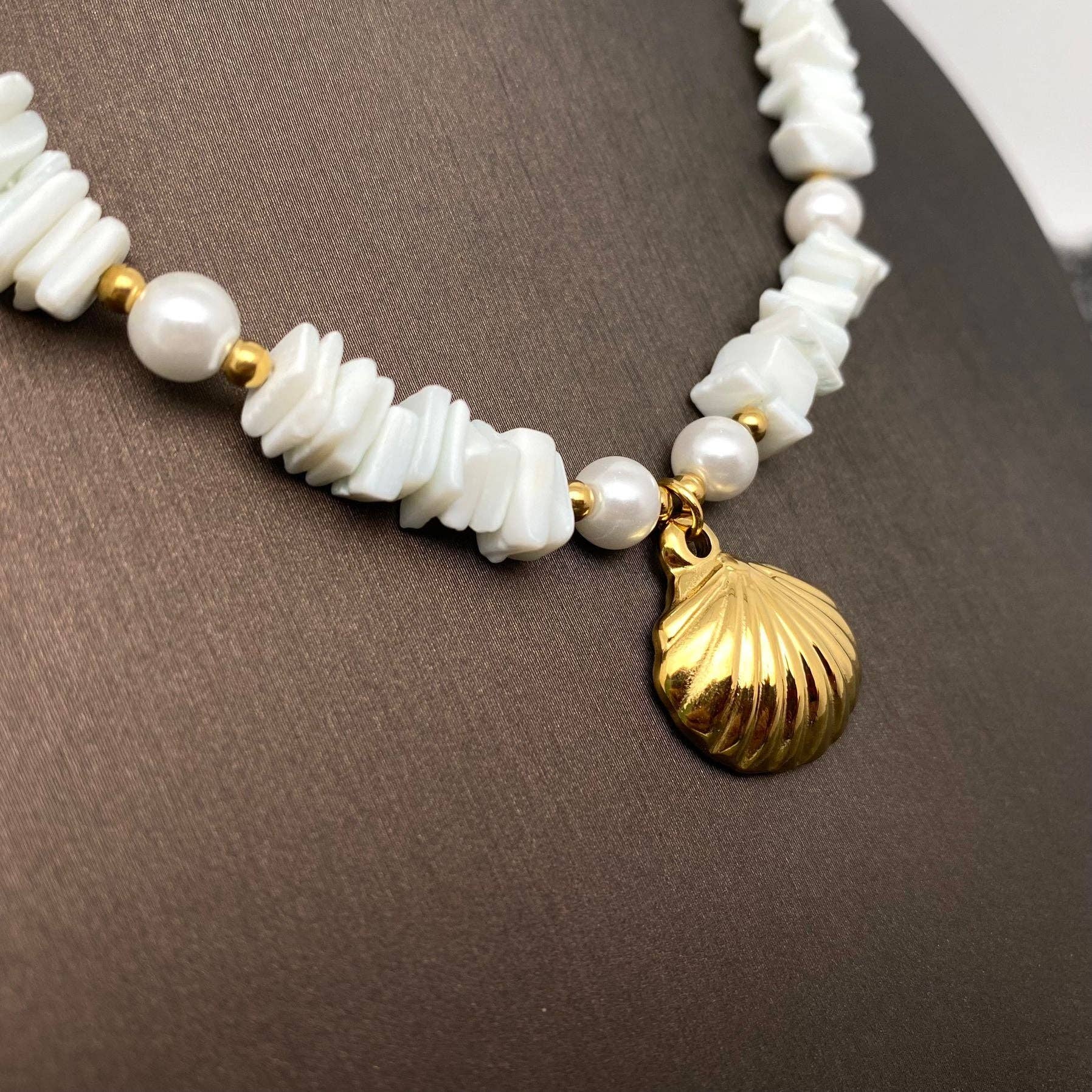 18K Gold Plated Turquoise Shell Charm Necklace