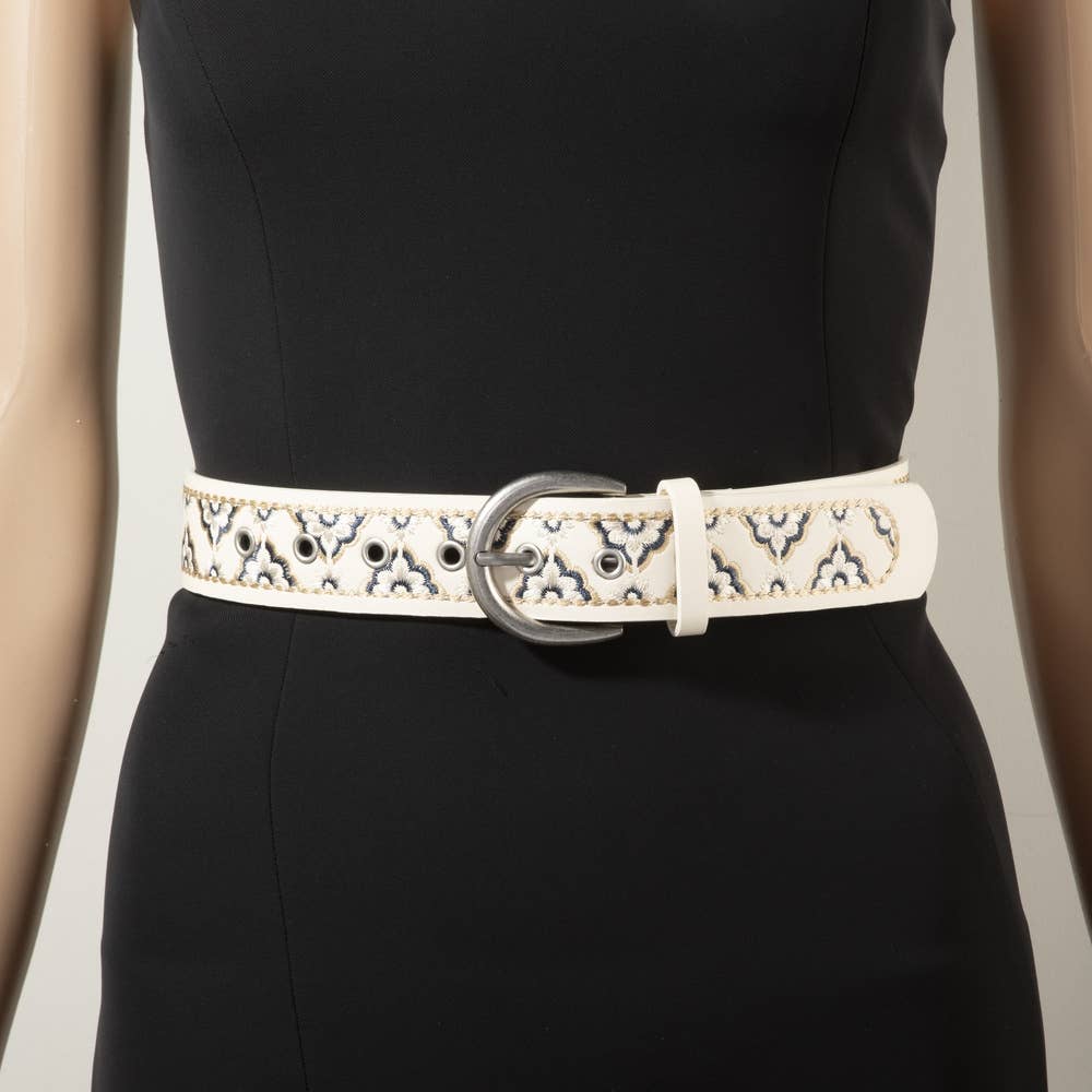 Wide Embroidered Floral Belt
